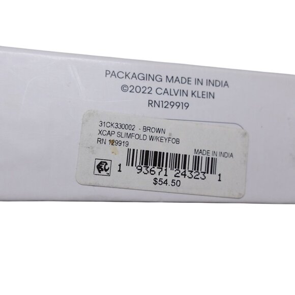 NIP Calvin Klein RFID Slimfold Extra Capacity Wallet With Key Fob Brown Leather - Picture 5 of 5